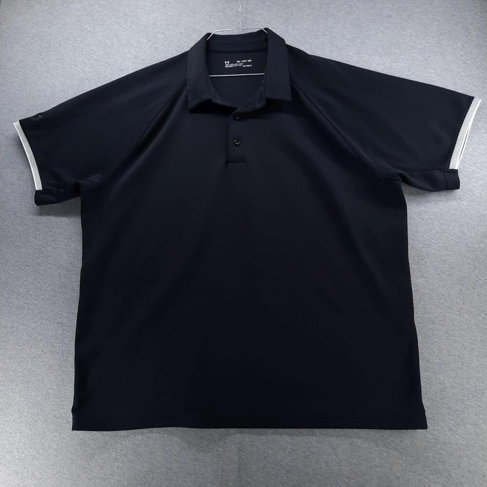 Under Armour HeatGear Polo Shirt Mens 3XL Black Solid Loose Fit Golf Performance